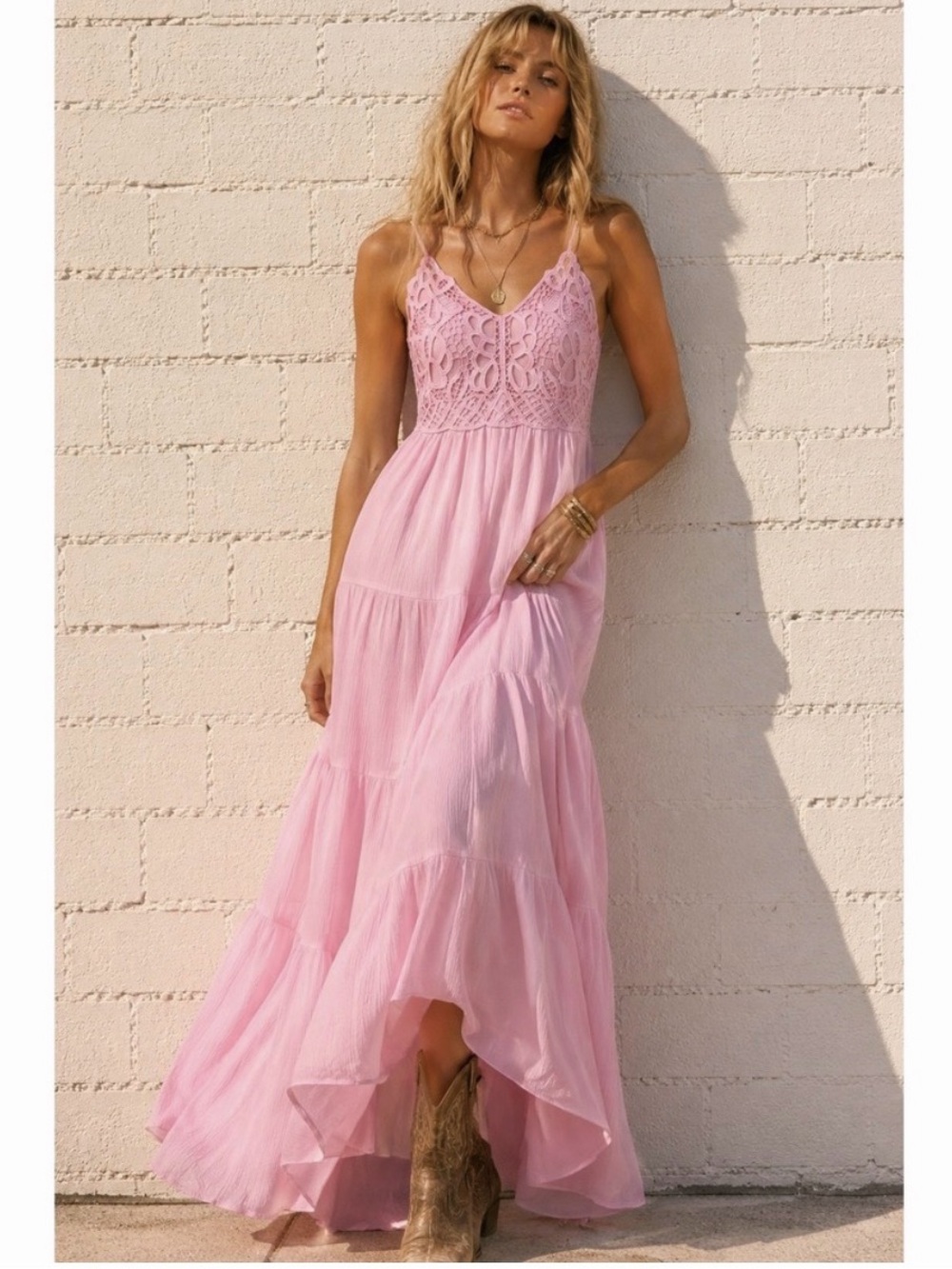 Jessica Simpson Pink Maxi Dress / Iris Crochet Cami Dress